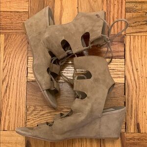 Dolce Vita Tan Suede Lace Up Wedge Sandals